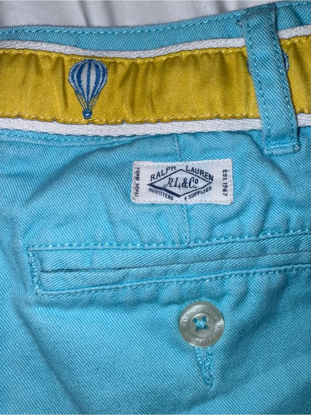 Girls Size 7 Blue Summer Shorts Hot Air Balloon Belt Cute Beach Shorts